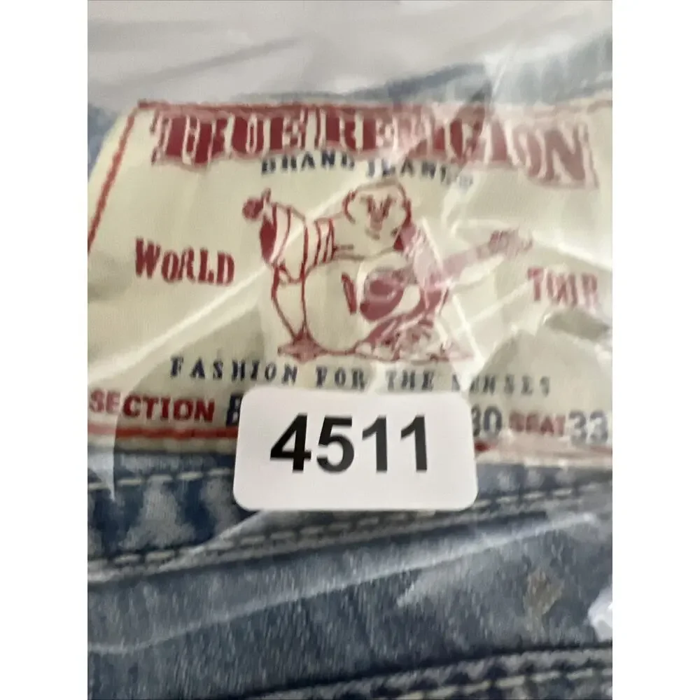 True Religion Billy Big T Flap Distressed Denim Embroidered Jeans ACTUAL 30x33